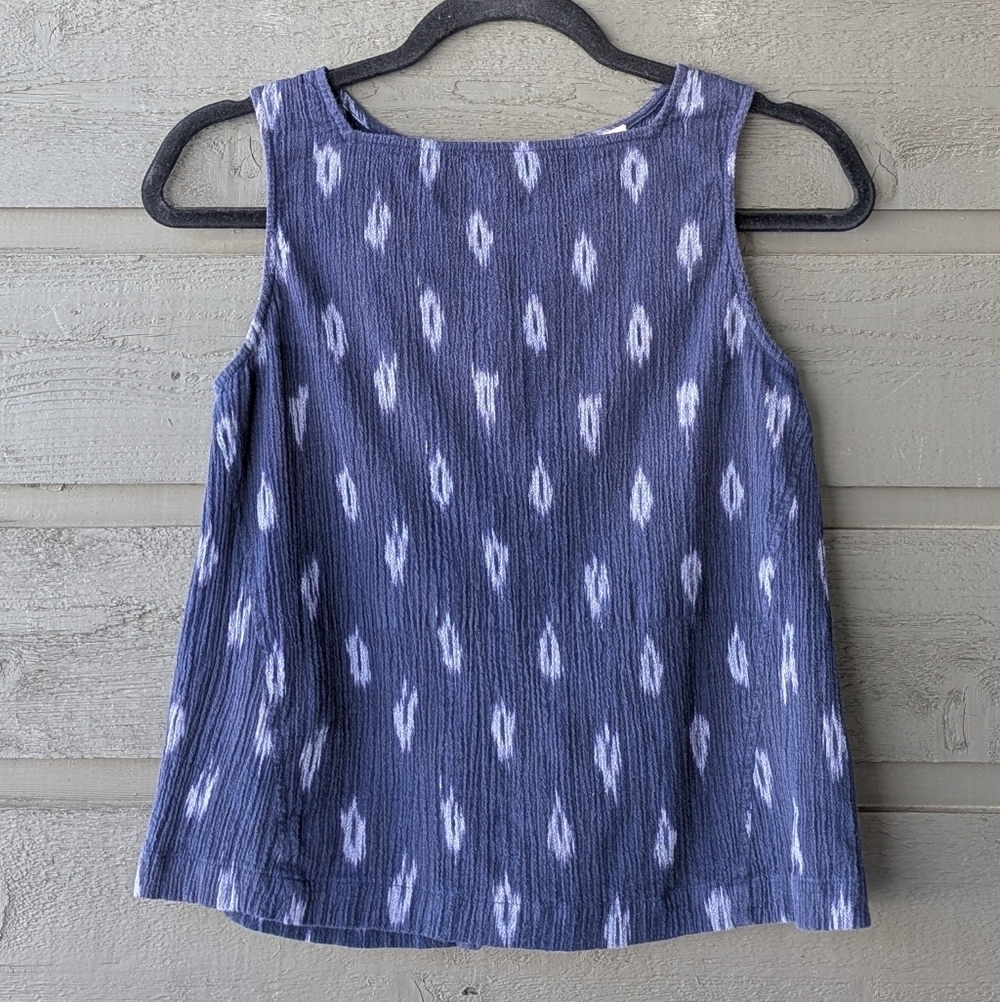 Eileen Fisher Navy Blue & White Printed Tank Top